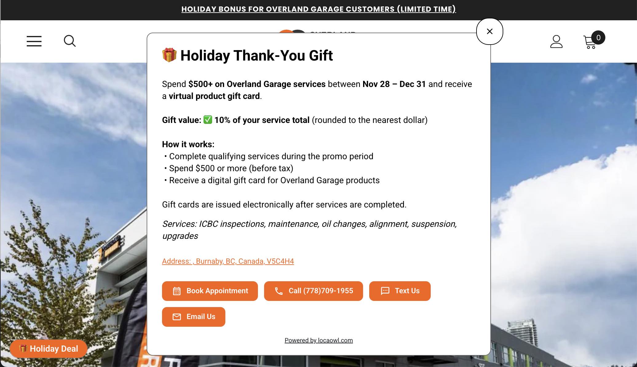 LocaOwl holiday promotions for automotive shop